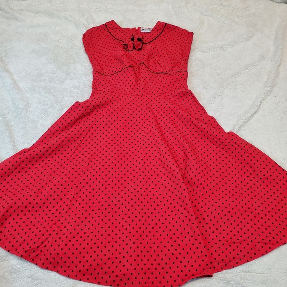 Hell Bunny Vixen Red Black Polka Dot Sweetheart Retro Y2K 50s Rockabilly Dress L - Picture 1 of 10